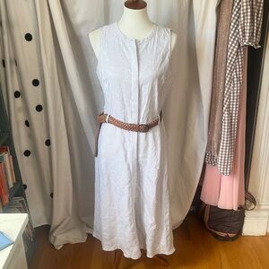Banana Republic White Striped Sleeveless Midi Dress with Brown Belt
